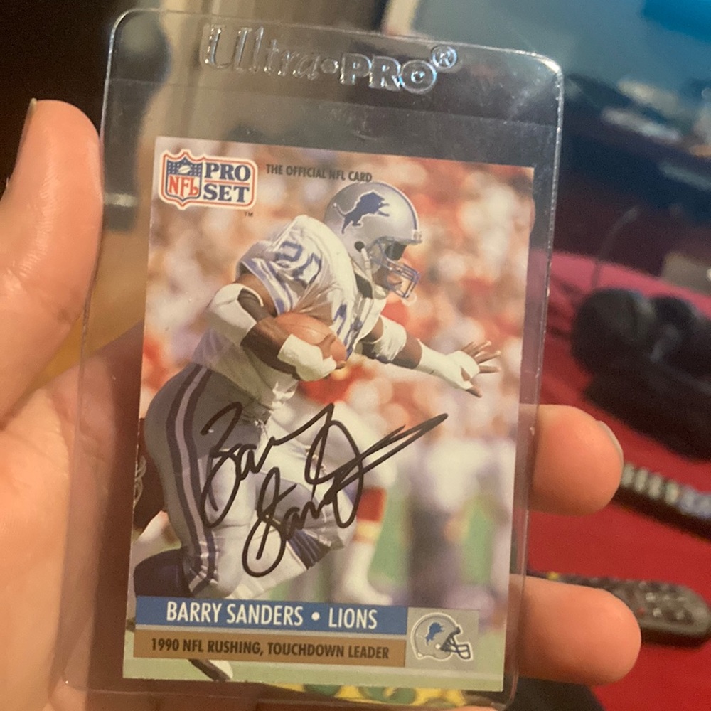 Ultra pro pro set Barry sanders autographed Detroit Lions card td leader 1990